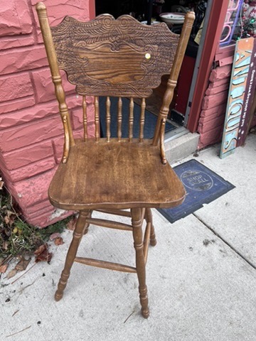 Pressed-Back Oak Swivel Bar Stool